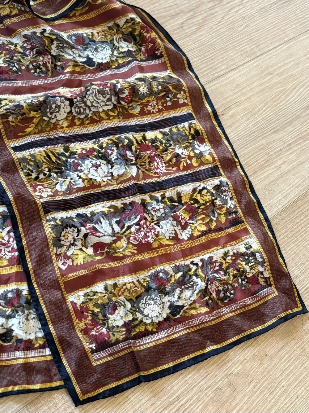 Vtg Anne Klein Silk Scarf Rectangle Floral Retro Earthy Old Money Quiet Luxury